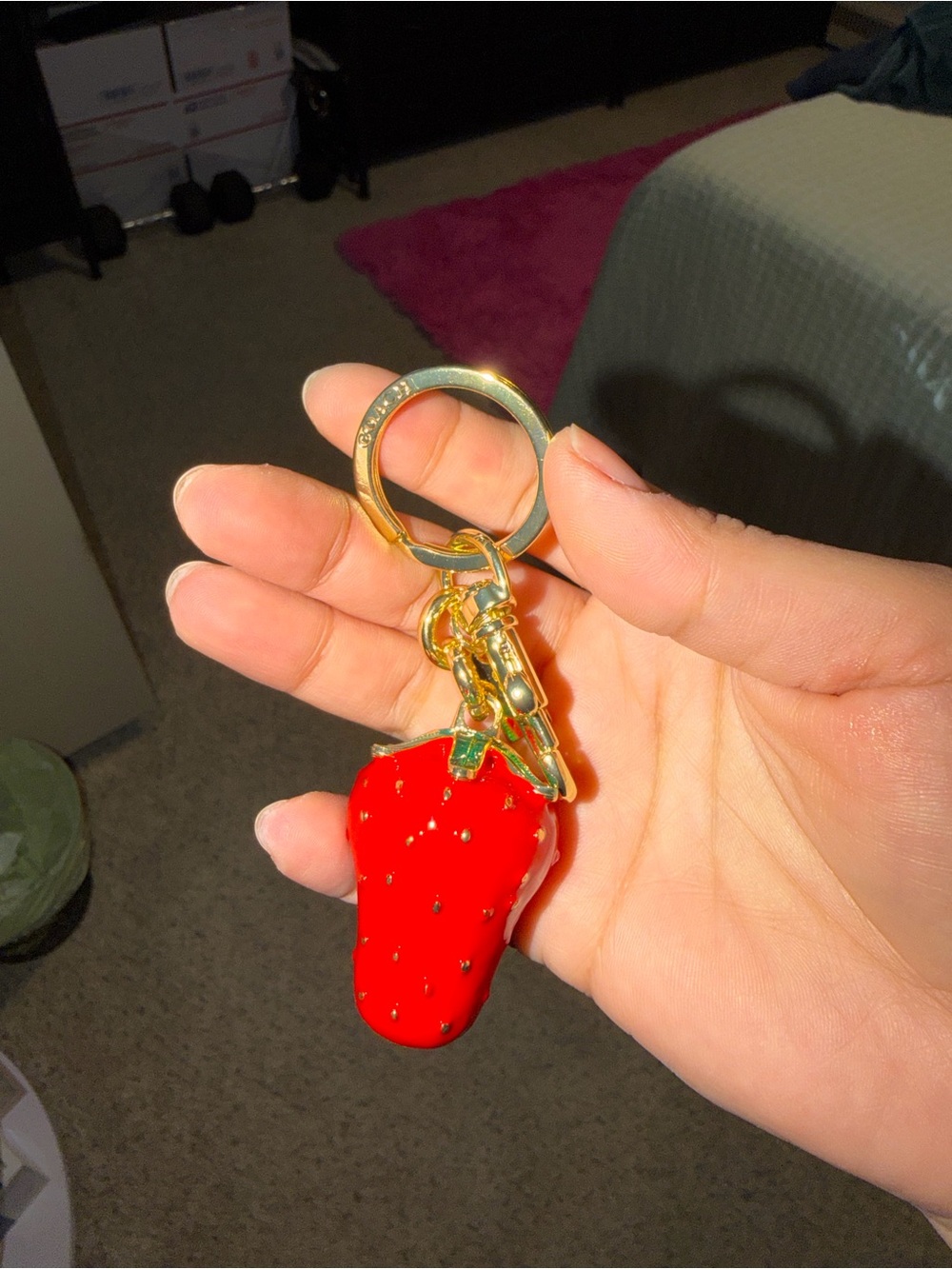 Coach Red Strawberry Enamel Key & Card Holder Charm with Gold Hardware